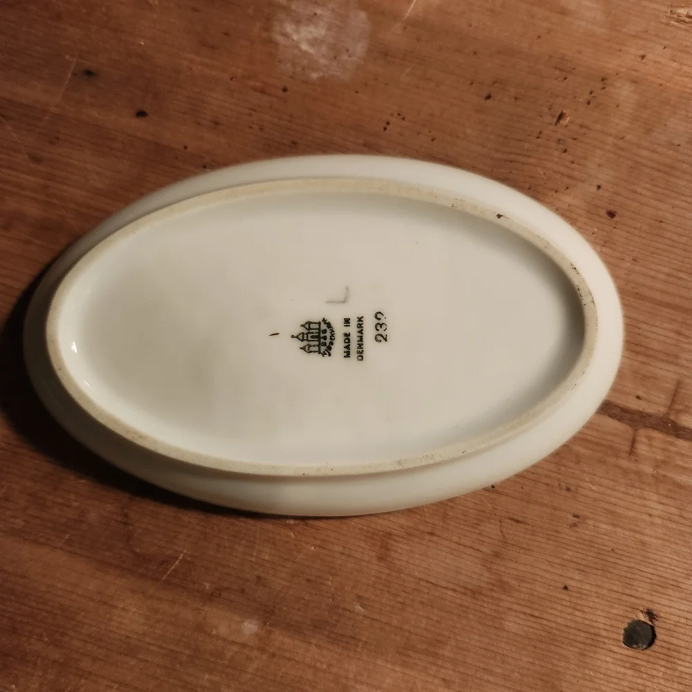 B & G Vanity Tray White Ceramic Dish with Gold Trim Made in Denmark